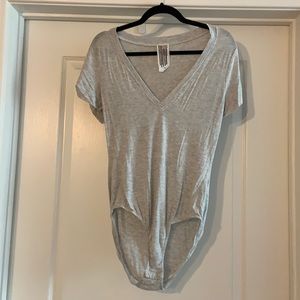 Free People Grey Shortsleeve Bodysuit - L